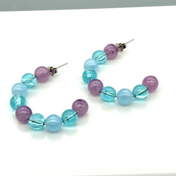 Avon Fascination Beaded Hoop Earrings, Pastel Coquette Hoops for Springtime - Picture 3 of 5